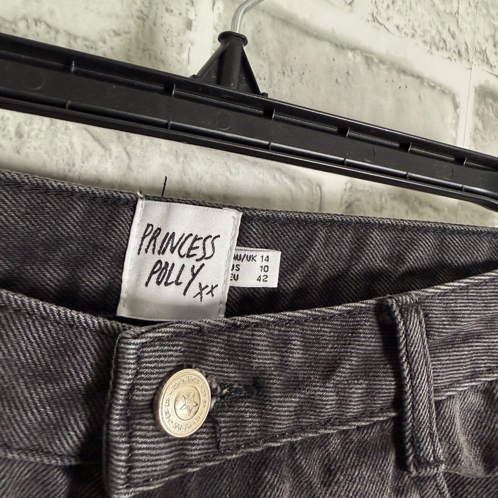 Princess Polly Distressed Wide Leg Black Denim High Rise Jeans 34 x 28 Size 10 - Picture 4 of 11